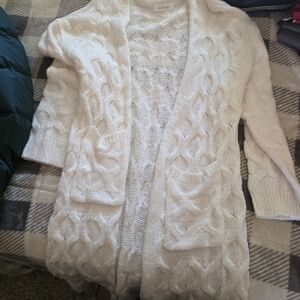 Open-Front Cable Knit Cardigan Sweater - Cream